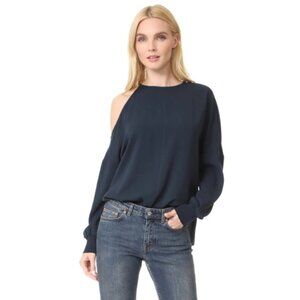 Tibi Savannah Navy Blue Cold Shoulder Long Sleeve Top 8